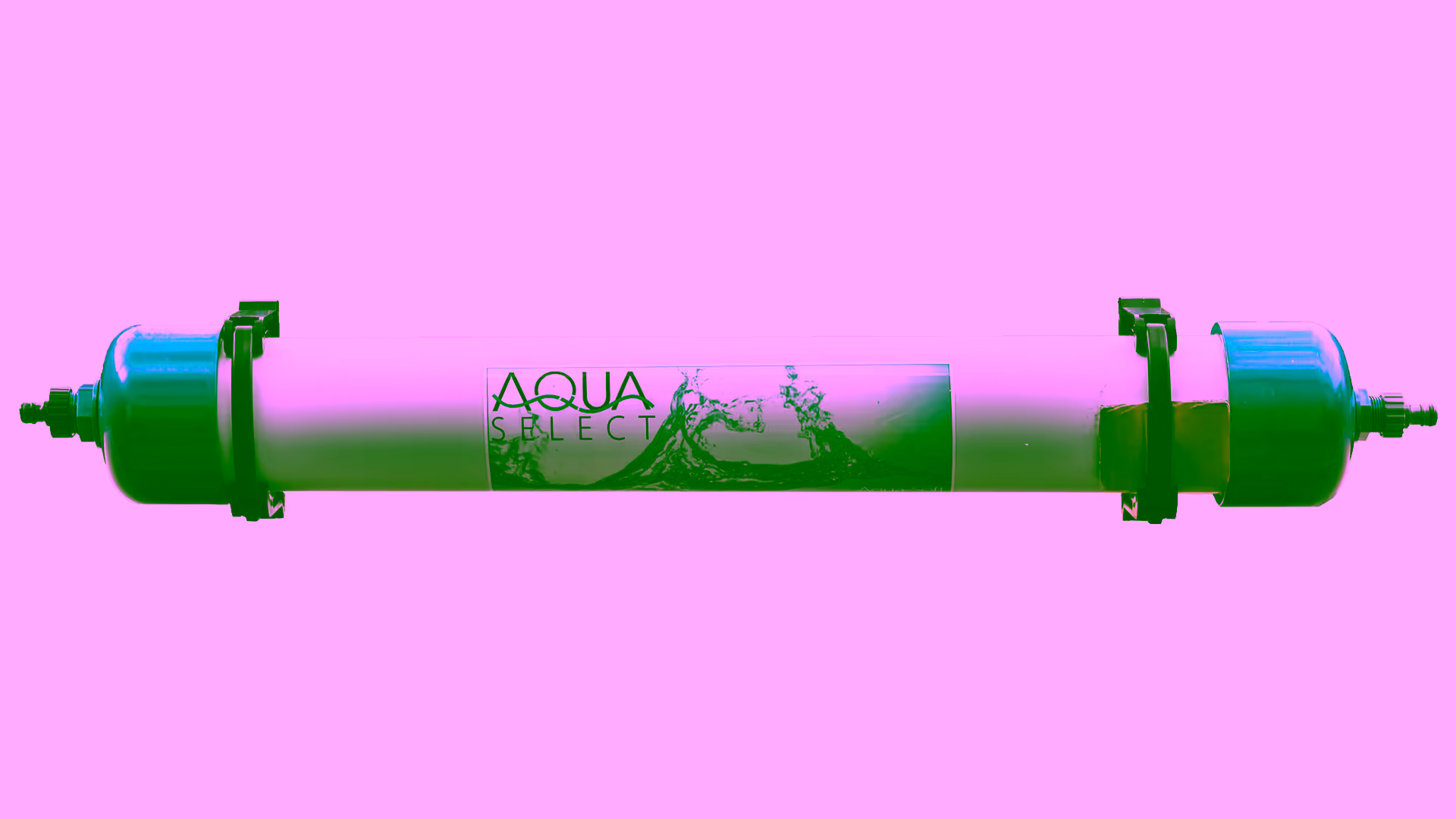 Vue de dessus de l’adoucisseur d’eau portable Aqua Select sur fond bleu clair.